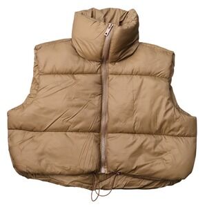 NY Threads Puffer Vest Womens XL Brown New Cropped Quilted Stand Collar Zip